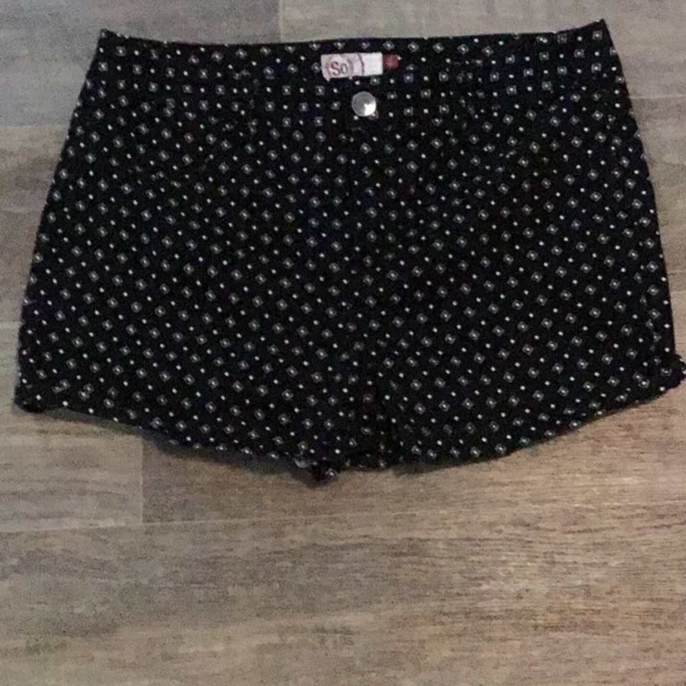 SO brand black and white mini shorts with diamond design size 15